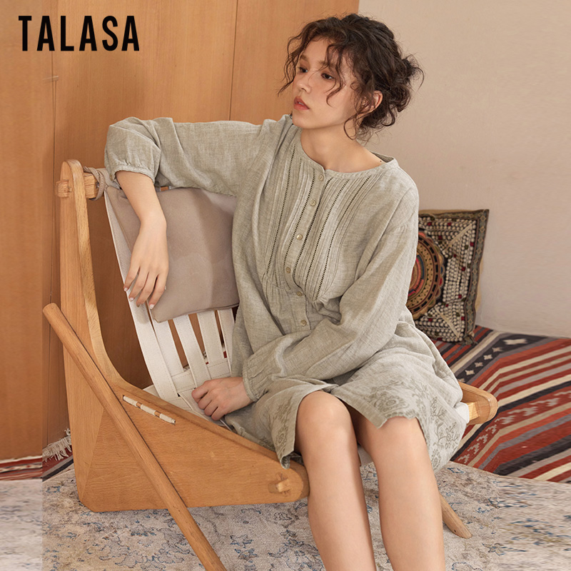 TALASA家居服宽松长裙纯棉刺绣