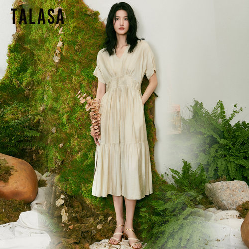 TALASA复古拼接优雅收腰显瘦长裙