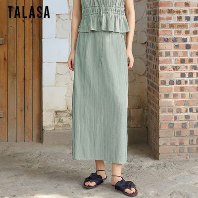 TALASA丝棉褶皱高腰松紧半身裙