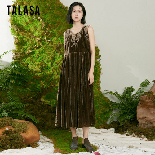 TALASA优雅气质无袖丝绒刺绣设计