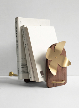 虚室新款简约创意北欧黑胡桃木黄铜书立书架夹书档书房桌面收纳架