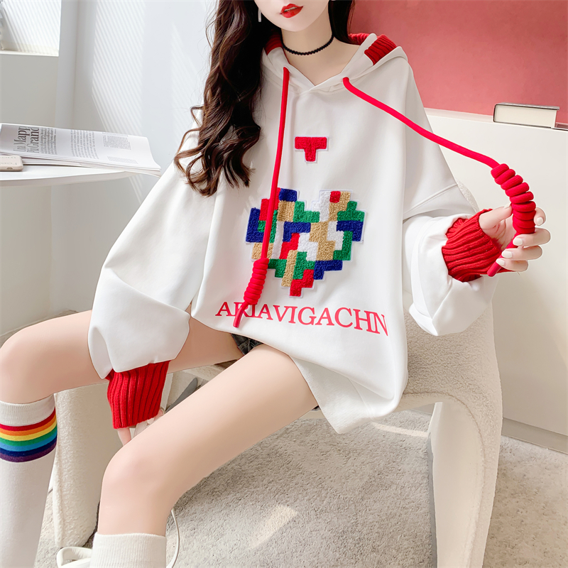 实拍 65鱼鳞 连帽卫衣女宽松2023秋冬季新款设计感小众薄款高级