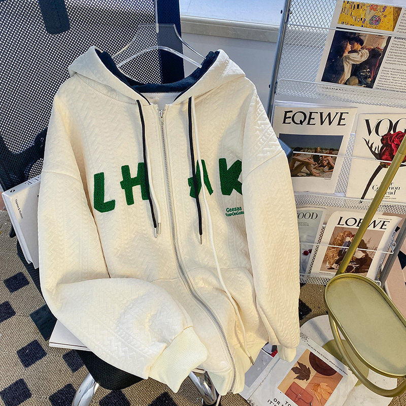 实拍 100涤 提花400克 【自有设计放心上】薄款卫衣女刺绣2023春