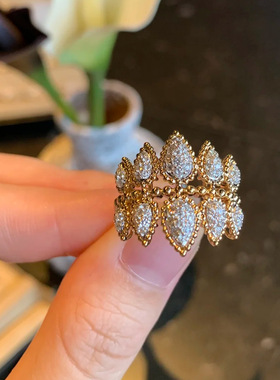 蕾丝花边戒指法式中古镶钻女戒