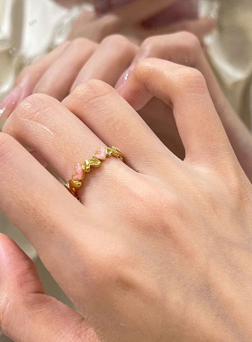 高端设计在逃芭比公主粉金戒指女