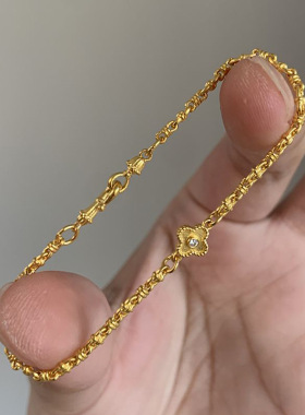 重工黄金色四叶花小花手环高级感