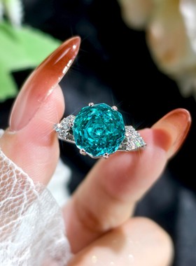 千禧玫瑰切割 帕拉绿八边形锆石项链吊坠 开口戒指耳钉手链四件套