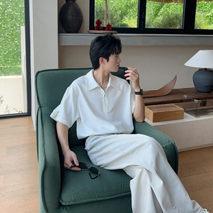 男款 夏季 polo衬衫 极简新中式 冰丝凉感透气高级感套头免烫衬衣 短袖