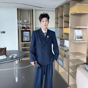 向日葵秋季 含羊毛西服西裤 痞帅高级西装 男韩版 两件套 套装 明星同款