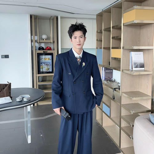 向日葵装饰春秋痞帅高级西装套装