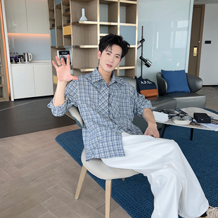 新款 衬衫 时髦感复古风格 长袖 男休闲衬衣 纹连帽领带设计款 2026春装