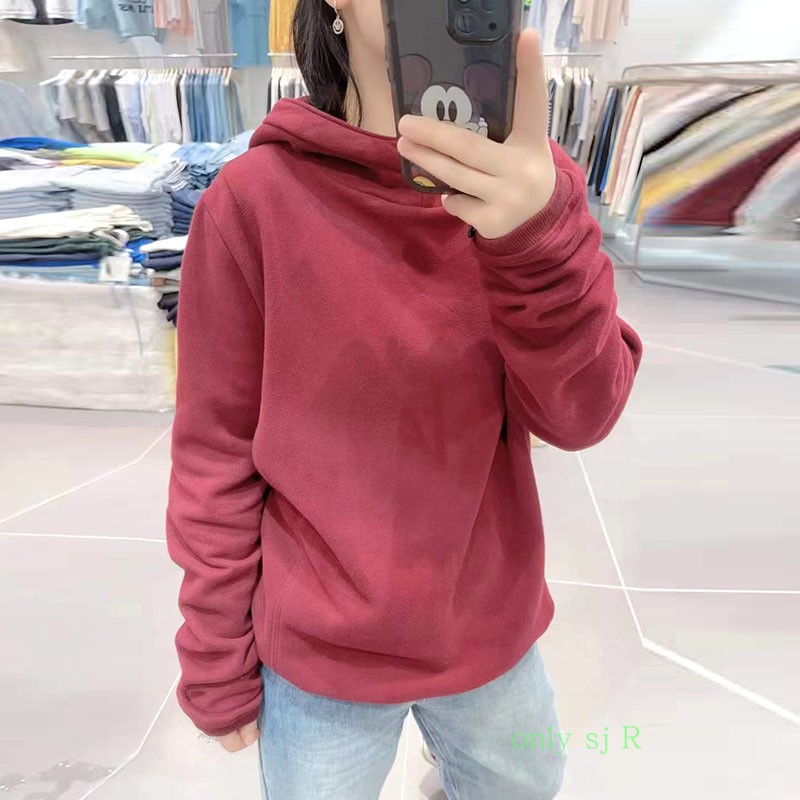 加绒短款纯色磨毛连帽卫衣