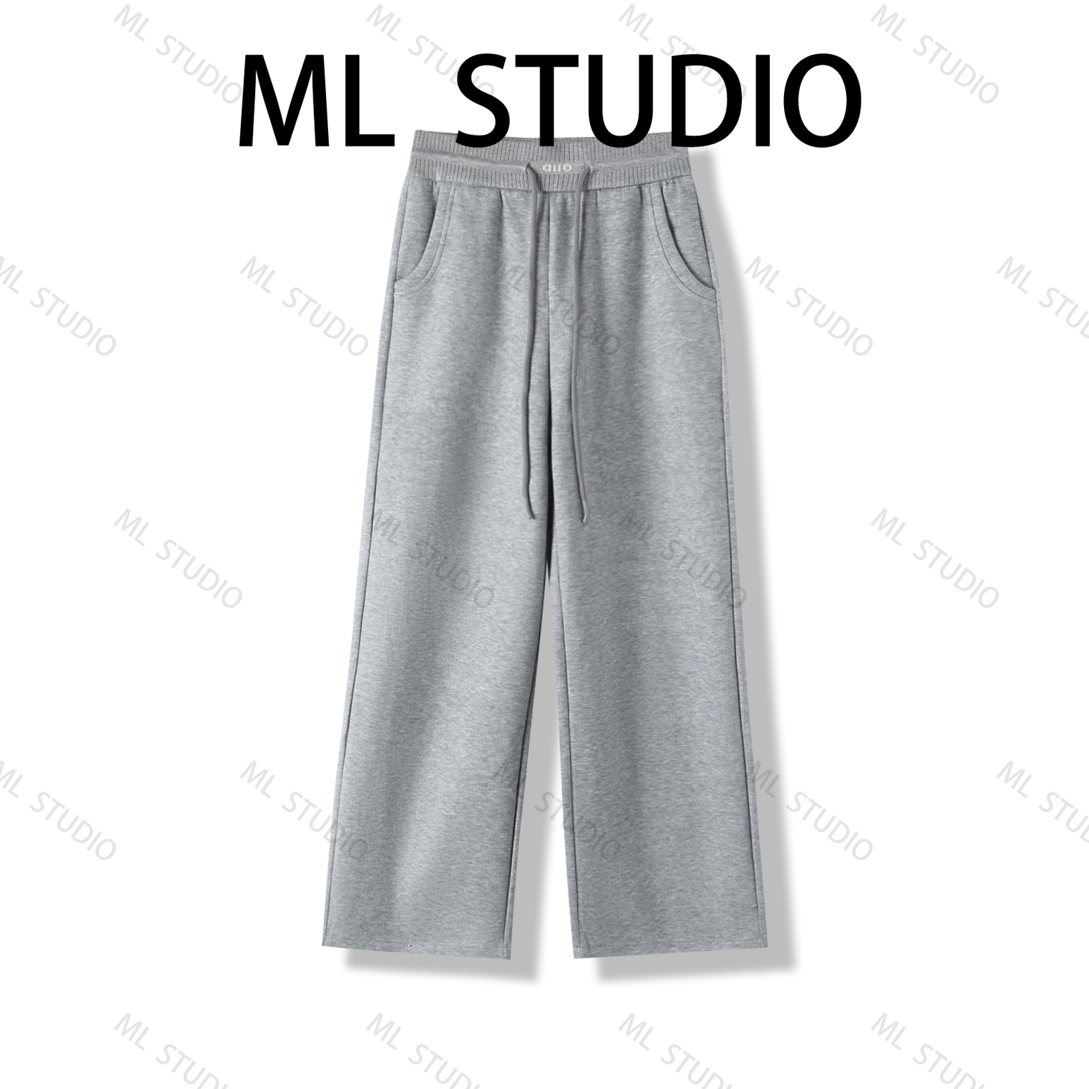 [米粒严选]【加绒加厚醋酸羊毛裤】松紧腰抽绳垂感直筒百搭阔腿裤