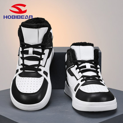 HOBIBEAR男鞋秋冬季休闲板鞋4E宽楦运动鞋中帮加绒保暖棉鞋宽头鞋