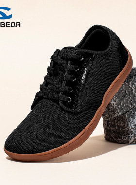 HOBIBEAR男鞋春秋网面透气运动鞋男士4E宽楦赤足鞋女士大头休闲鞋