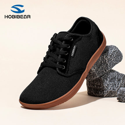 HOBIBEAR男鞋春秋网面透气运动鞋男士4E宽楦赤足鞋女士大头休闲鞋