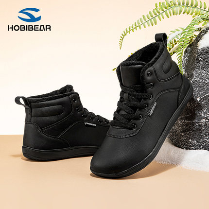 HOBIBEAR男鞋冬季4e宽楦中帮加绒棉鞋女士大脚骨宽头鞋软底赤足鞋