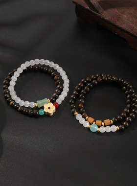 沉贵宝双圈木质手链国风DIY梅花