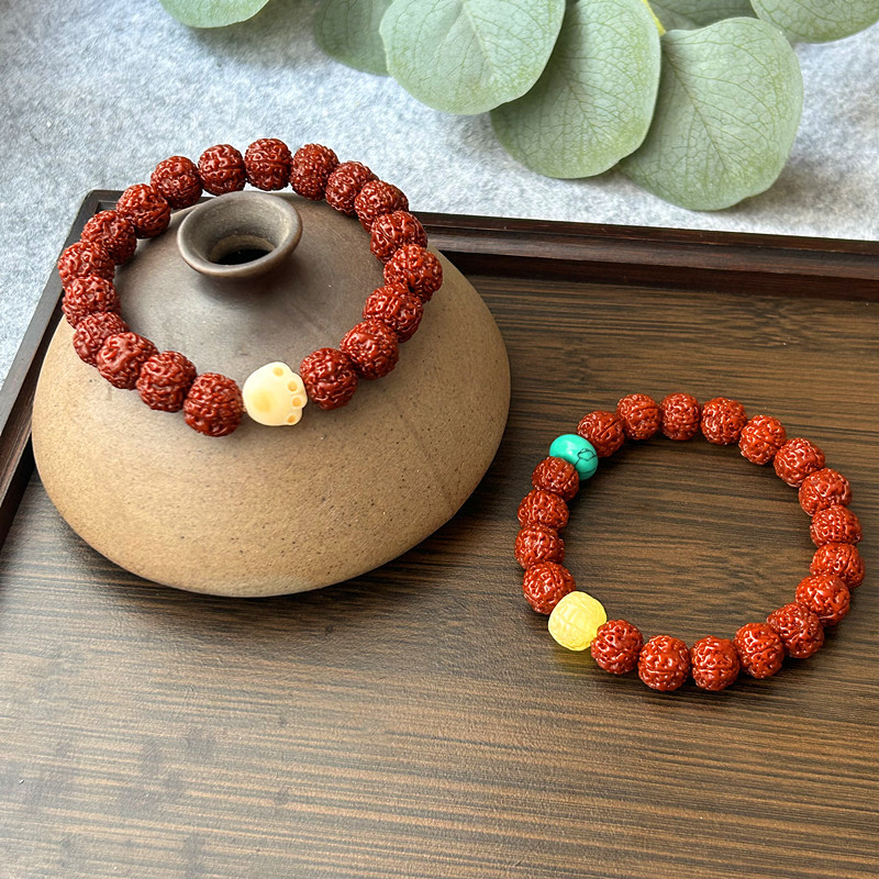 尼泊尔玉化五瓣小金刚菩提手串红皮机刷包浆金刚文玩佛珠手链批发