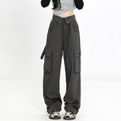 街头休闲裤 3MER哦哦三妹翻盖腰头工装 多口袋直筒裤 美式 裤 女秋新款