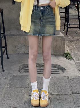 3MER哦哦三妹 牛仔短裙高腰美式辣妹复古半身裙女夏季百搭A字裙子