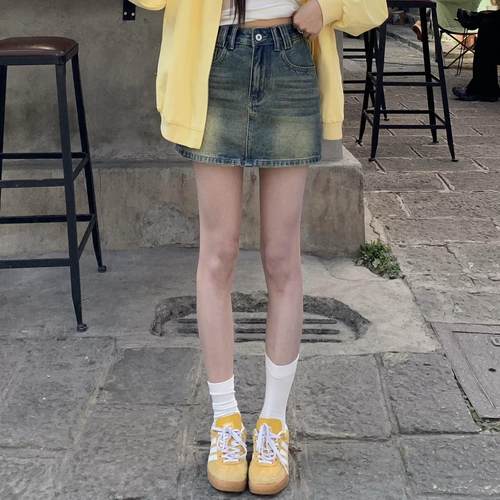 3MER美式高腰辣妹A字半身短裙女