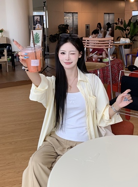 3MER哦哦三妹黄色慵懒薄纱防晒衬衫女松弛感夏季长袖微透衬衣外套