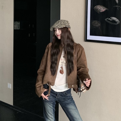 3MER短款复古麂皮绒夹克外套