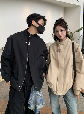 3MER哦哦三妹 美式复古立领外套女2025春秋新款宽松休闲工装夹克