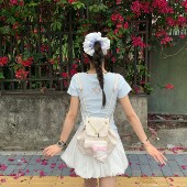 3MER哦哦三妹纯欲U领kitty猫刺绣短袖 T恤女2025夏季 显瘦甜美上衣