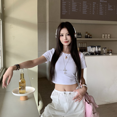 3MER美式辣妹露脐显瘦短款T恤