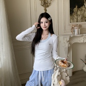 女 挂脖吊带背心春秋防晒上衣两件套装 3MER哦哦三妹V领长袖 T恤罩衫