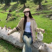 春秋开衫 3MER哦哦三妹针织衫 女2025新款 三条杠慵懒风毛衣外套上衣