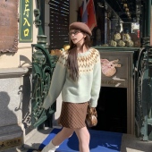 3MER哦哦三妹费尔岛复古提花圆领毛衣女秋冬慵懒百搭针织套头上衣