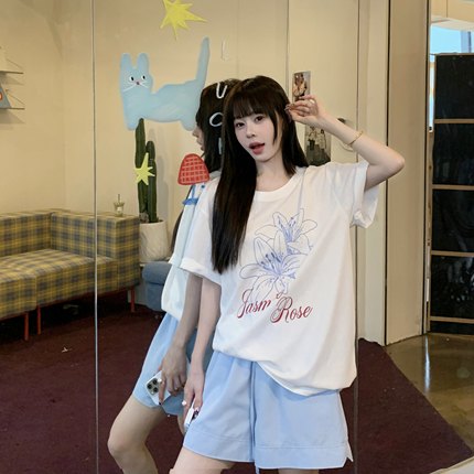 3MER哦哦三妹 白色短袖T恤女2025夏季正肩慵懒宽松设计感小众上衣