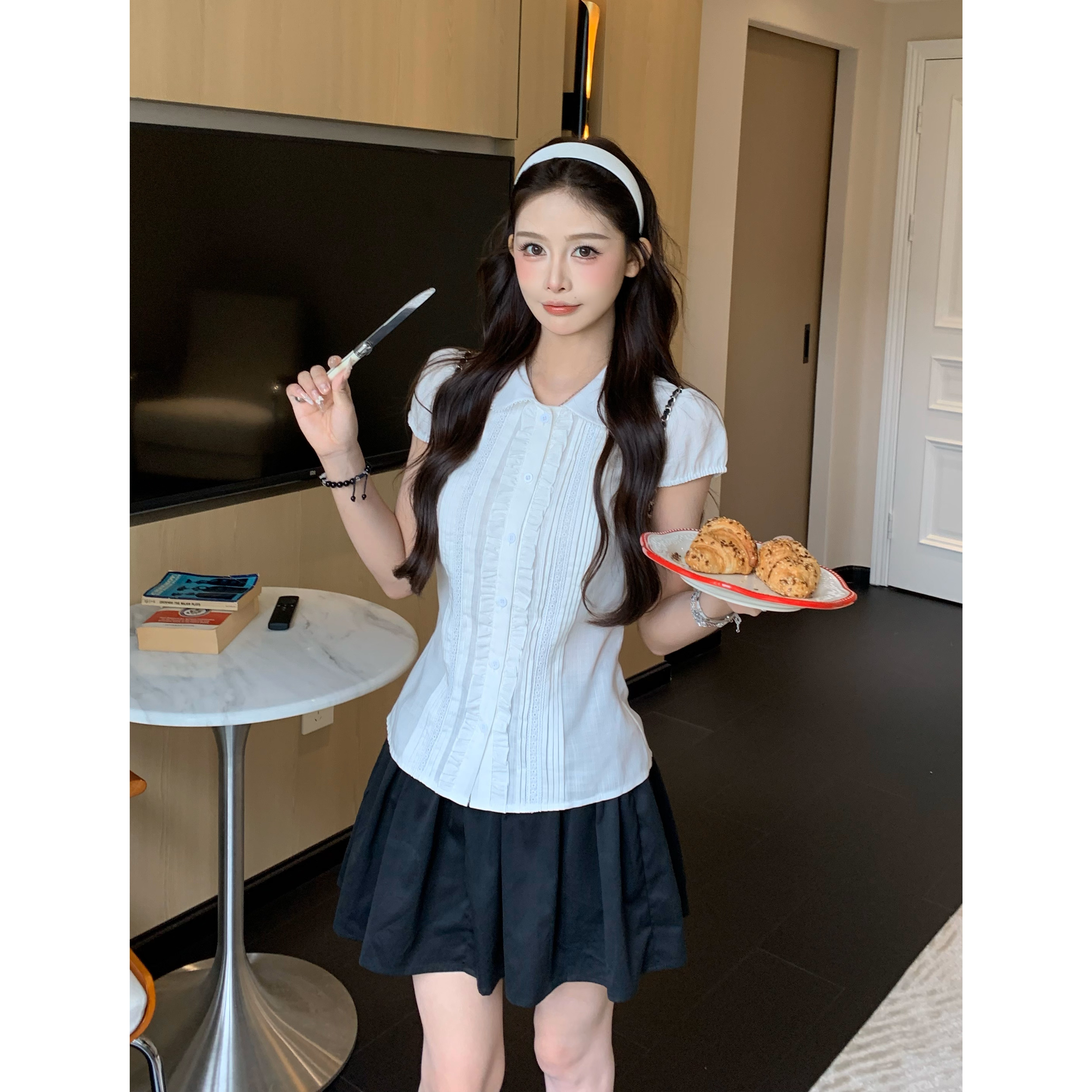 3MER韩系女高短袖衬衫图片