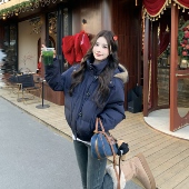 加厚保暖短款 3MER哦哦三妹大毛领棉服女2024冬季 新款 显瘦连帽外套