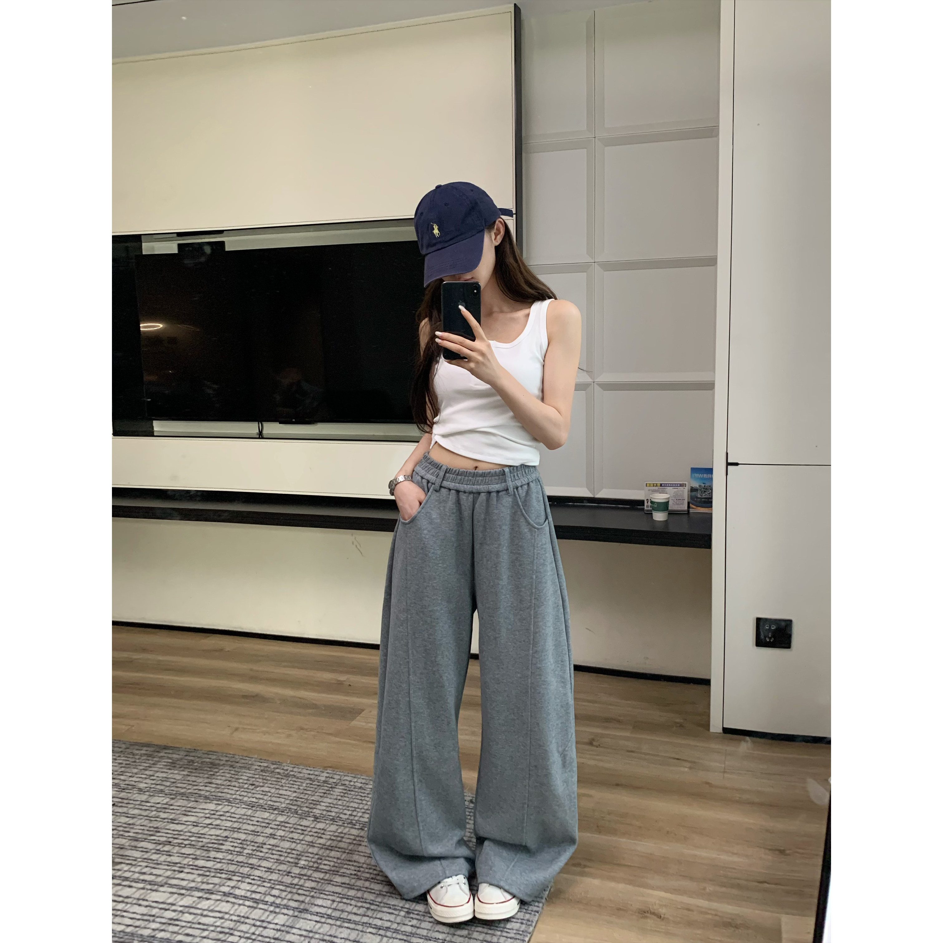 3MER韩女腰带松弛感卫裤图片