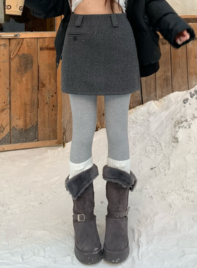 3MER哦哦三妹 深灰色毛呢半身裙女秋冬复古百搭显瘦A字包臀短裙子
