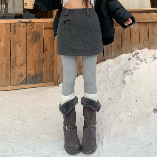 3MER哦哦三妹 深灰色毛呢半身裙女秋冬复古百搭显瘦A字包臀短裙子