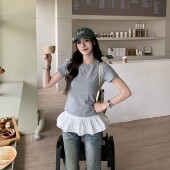 正肩圆领短袖 t恤女2025新款 显瘦百搭打底衫 3MER哦哦三妹 短款 上衣