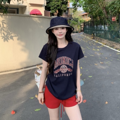 3MER韩女宽松显瘦正肩印花短袖T