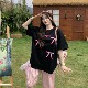 新宽松百搭甜美上衣 t恤女夏季 3MER哦哦三妹 设计感蝴蝶结圆领短袖