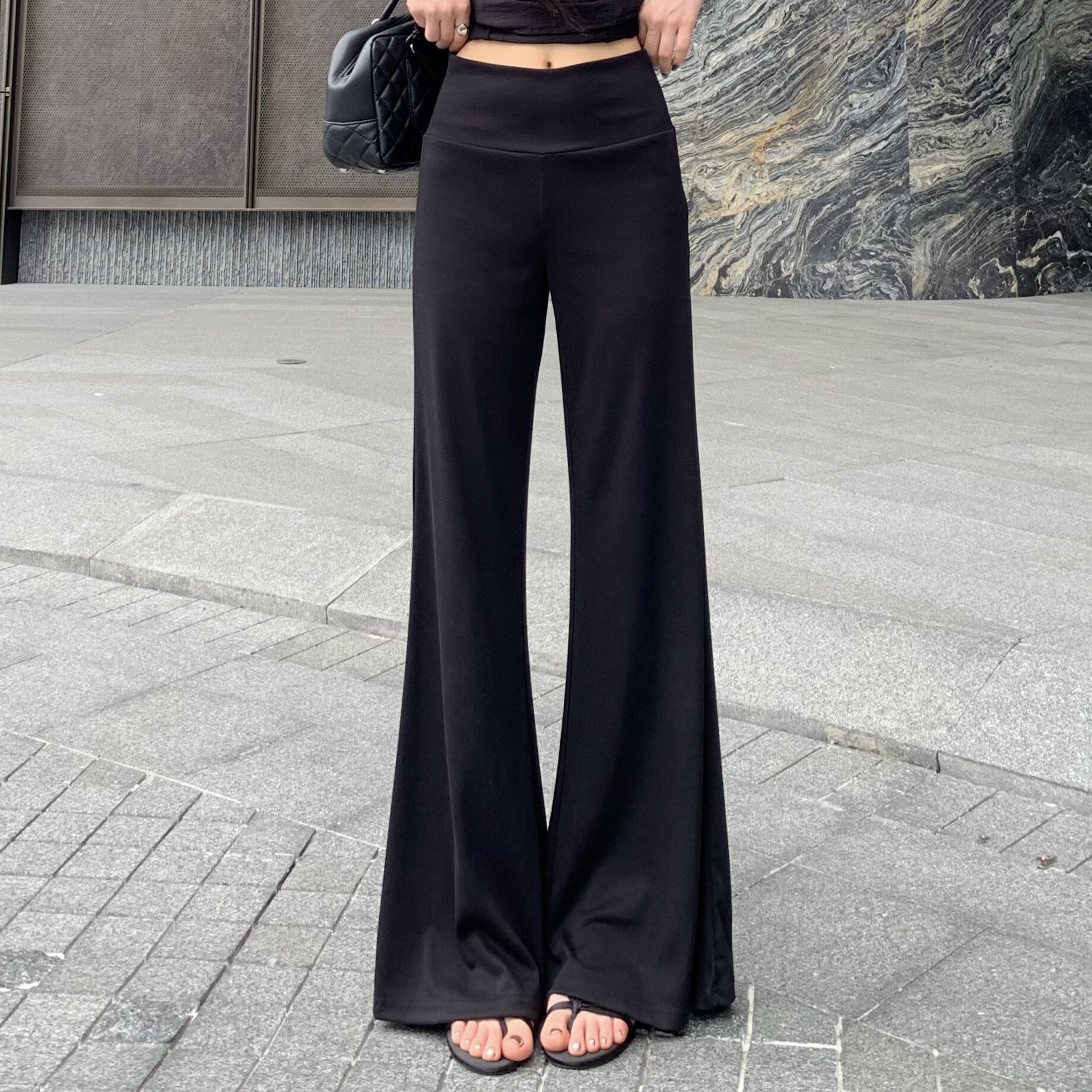 3MER哦哦三妹 夏日清凉显瘦微喇休闲裤女夏季垂感拖地喇叭长裤子