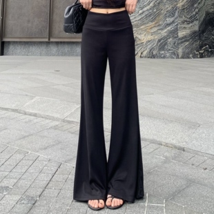 3MER哦哦三妹 夏日清凉显瘦微喇休闲裤女夏季垂感拖地喇叭长裤子