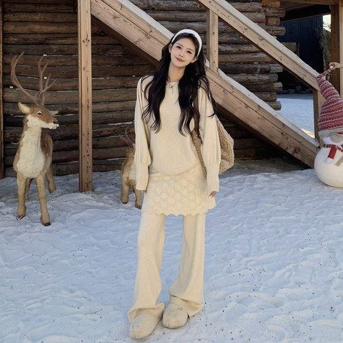 3MER韩女屁帘针织套装
