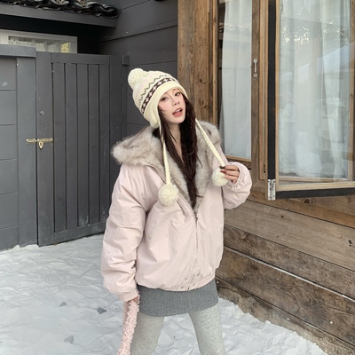 3MER粉色系座山雕毛毛棉服外套