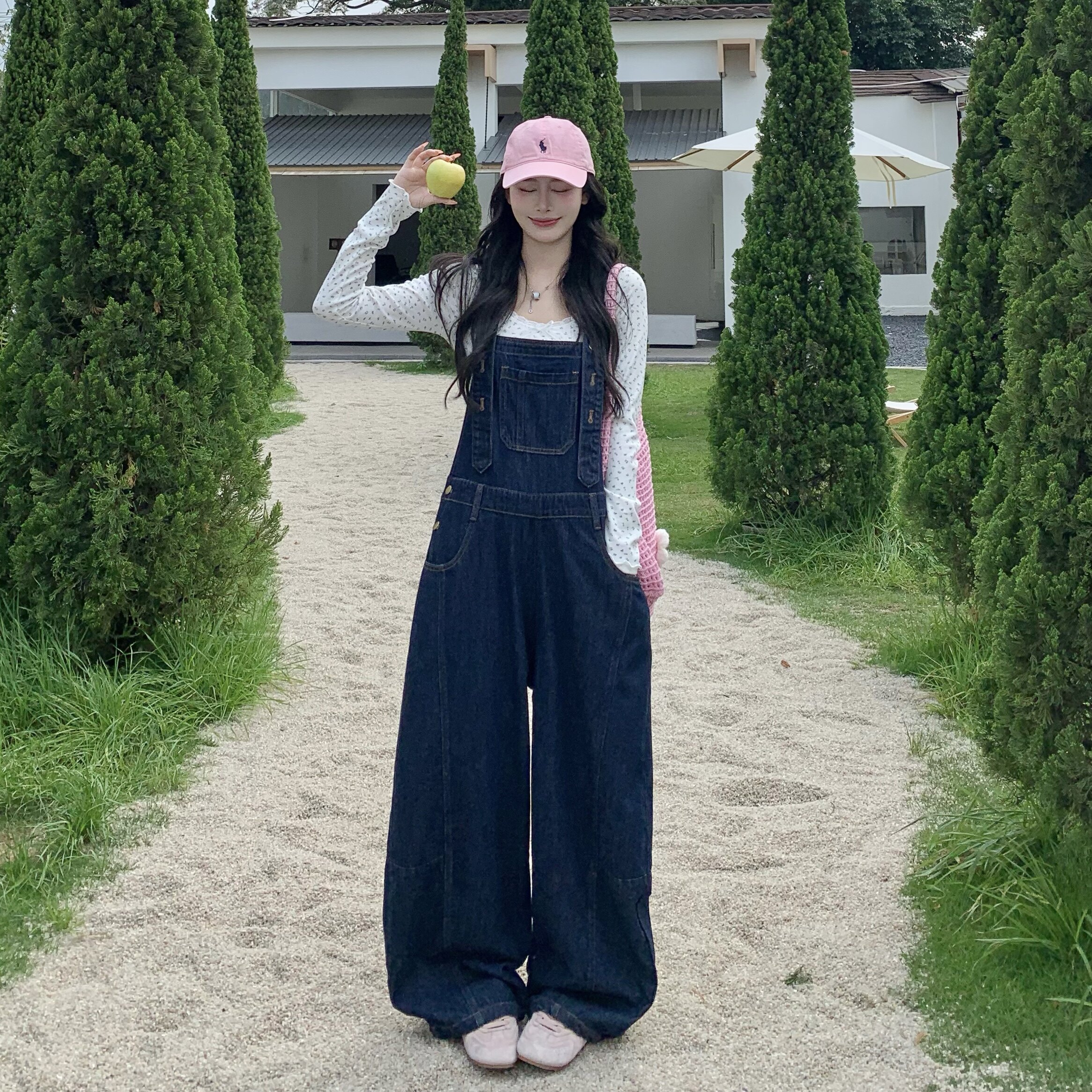 3MER韩女原牛色牛仔背带裤图片