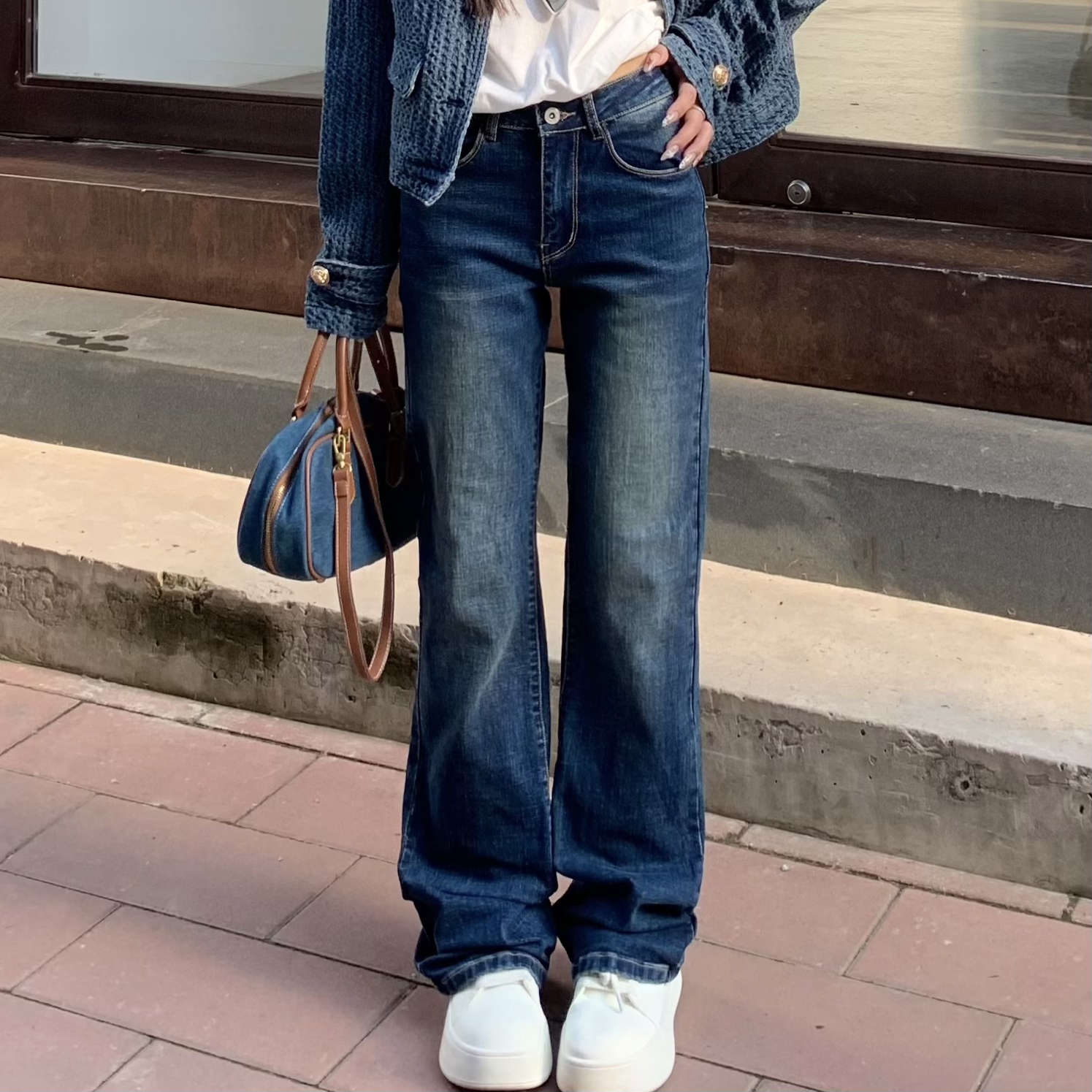 3MER早韩显瘦窄版直筒烟管裤