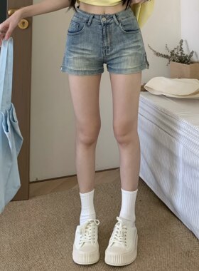 3MER辣妹设计感侧拉链牛仔短裤